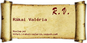 Rákai Valéria névjegykártya